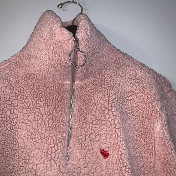 Topshop Ladies Sweatshirt Style Top 6 Pink Teddy Bear Style Quarter Zip - Picture 2 of 9